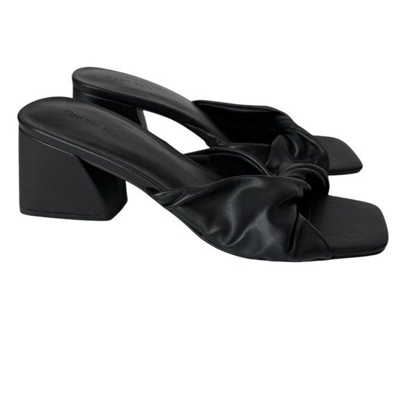 Open Edit Black Cora Sandals Heels Women 9 Chunky Shoes Square Toe Slipon Preppy - Picture 1 of 8
